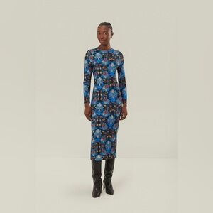 FARM Rio Blue Arabesque Floral Midi Dress
